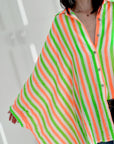 Musselin Bluse, Batwing, Oversize, bunte Streifen I