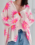 Musselin Bluse, Sonne, Pink-Weiß