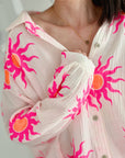 Musselin Bluse, Sonne, Pink-Weiß