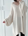 Oversized Pullover, V-Ausschnitt, Cremeweiß