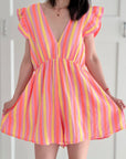 Musselin Jumpsuit, Rückenausschnitt, bunte Streifen, 2 Farben