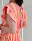 Musselin Jumpsuit, Rückenausschnitt, bunte Streifen, 2 Farben