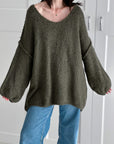 Pullover, V-Ausschnitt, Khaki