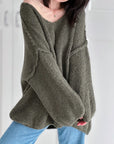Pullover, V-Ausschnitt, Khaki