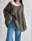 Pullover, V-Ausschnitt, Khaki