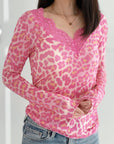 Longsleeve, Cashmere, Lace, bunte-Leo, 4 Farben