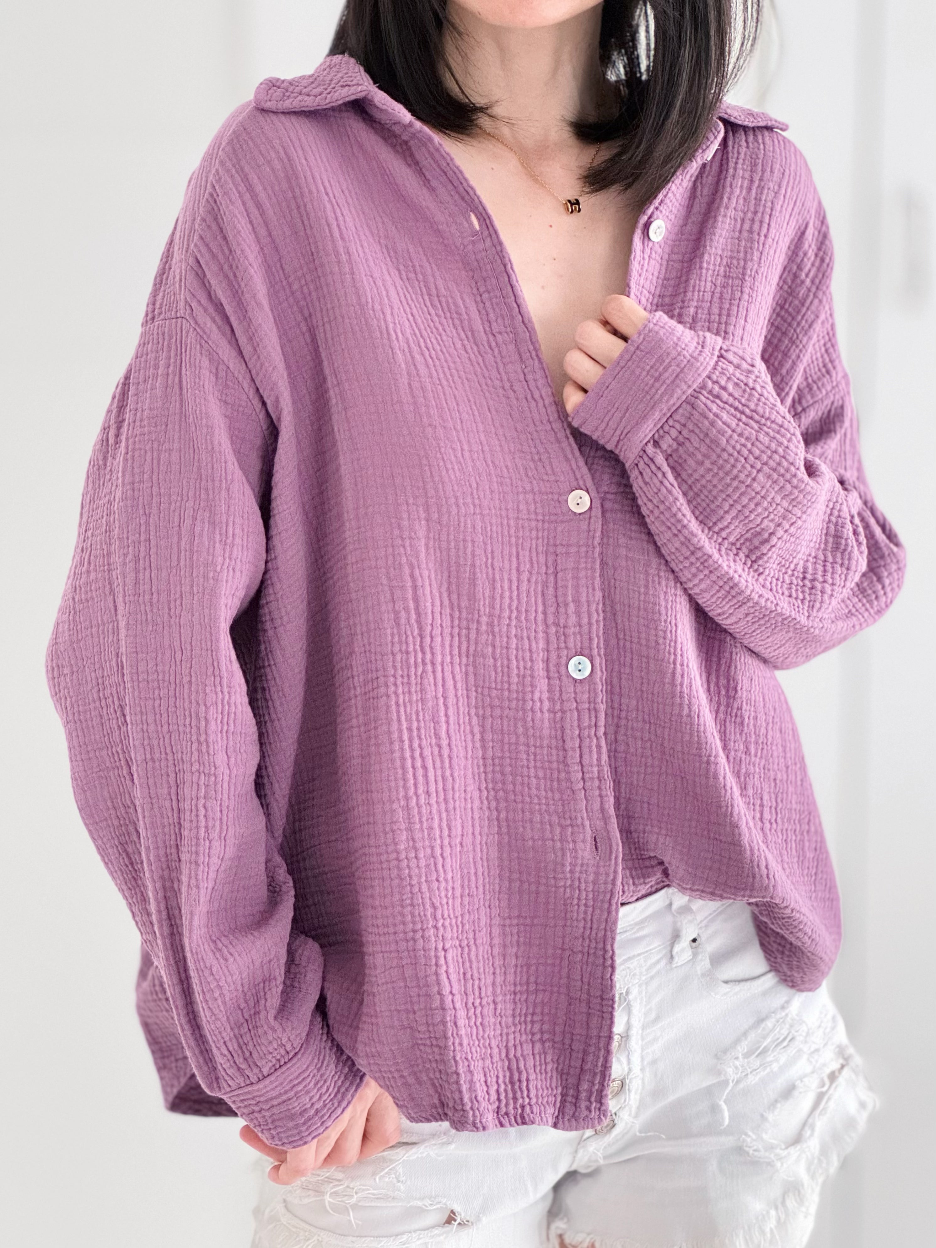 Musselin Bluse, regular, Aubergine