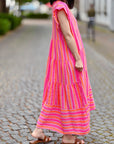 Musselin Kleid, classic, ärmellos, bunte Streifen, Neon