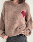 Pullover, Herz, Taupe
