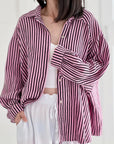 Musselin Bluse, Rosa-Streifen, 3 Farben