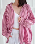 Musselin Bluse, Rosa-Streifen, 3 Farben