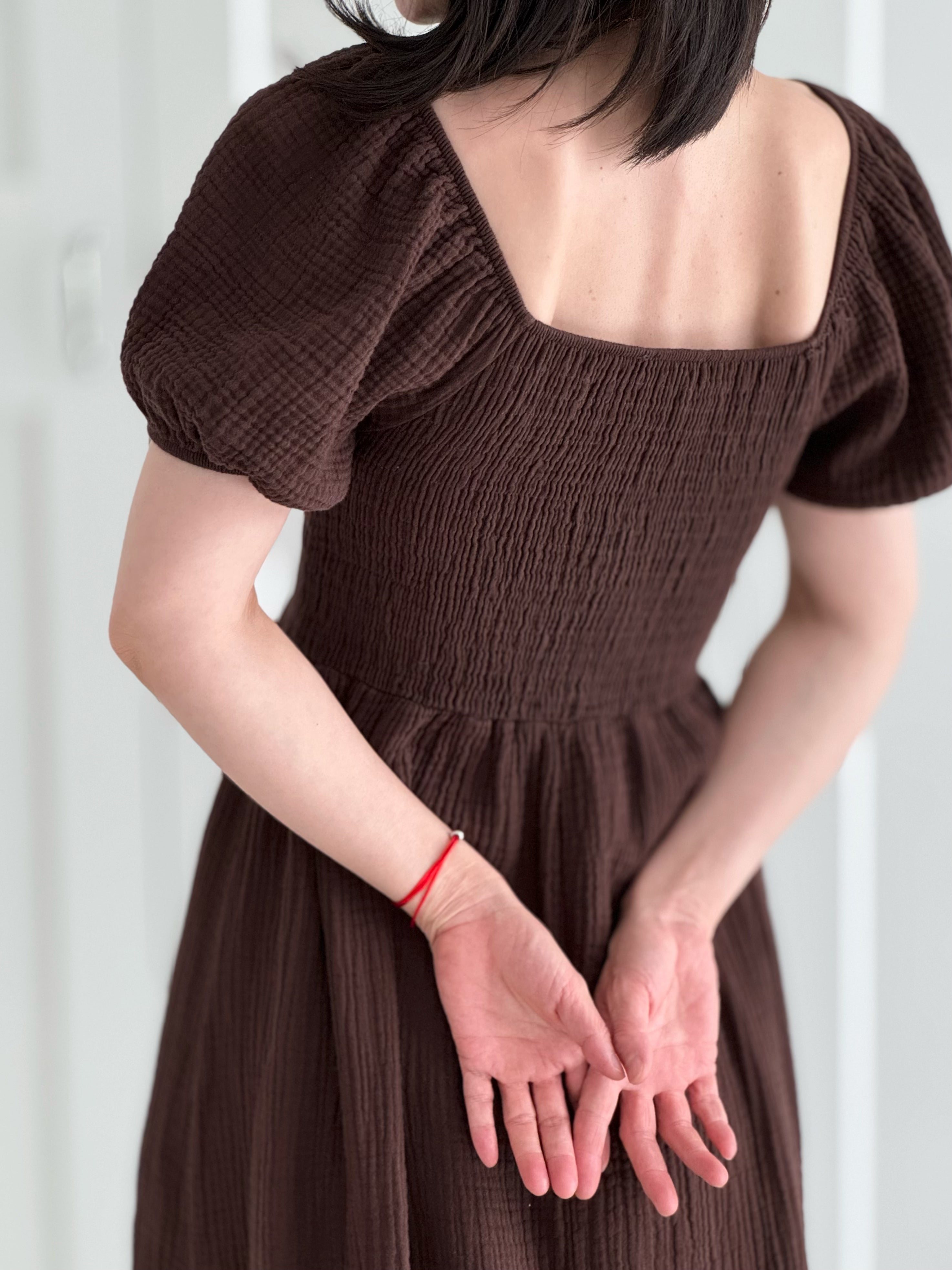Musselin Smok Kleid Mit Puff rmeln 4 Farben Sismeer musselin-smok-kleid-mit-puff-rmeln-4-farben-sismeer