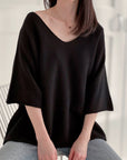 Strickpullover, 3/4 Ärmel, V-Ausschnitt, 5 Farben
