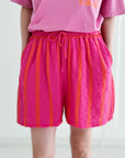 Musselin Shorts, breite Streifen, Hot-Pink