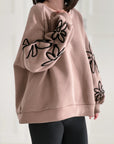 Sweatshirt, gestickte Ärmel, 4 Farben, Taupe
