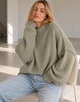 Pullover, flauschi, Stehkragen, Matcha