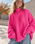 Pullover, flauschi, Stehkragen, Neon-Pink