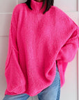 Pullover, flauschi, Stehkragen, Neon-Pink
