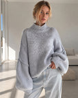 Pullover, flauschi, Stehkragen, Hellgrau