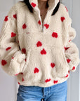 Fleece-Pullover, Herzen, Creme-Rot