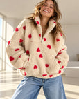 Fleece-Pullover, Herzen, Creme-Rot