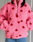 Fleece-Pullover, Herzen, Rosa-Rot