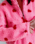 Fleece-Pullover, Herzen, Rosa-Rot