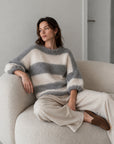 Pullover, Mohair, Blockstreifen, Grau