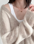 Strickjacke, Mohair, Blockstreifen, Beige