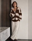 Strickjacke, Mohair, Blockstreifen, Schoko