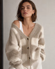 Strickjacke, Mohair, Blockstreifen, Beige