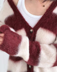 Strickjacke, Mohair, Blockstreifen, Bordeaux