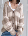 Strickjacke, Mohair, Blockstreifen, Beige