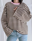 Longsleeve, Streifen, Farbkragen, Schoko