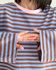 Longsleeve, Streifen, Farbkragen, Blau