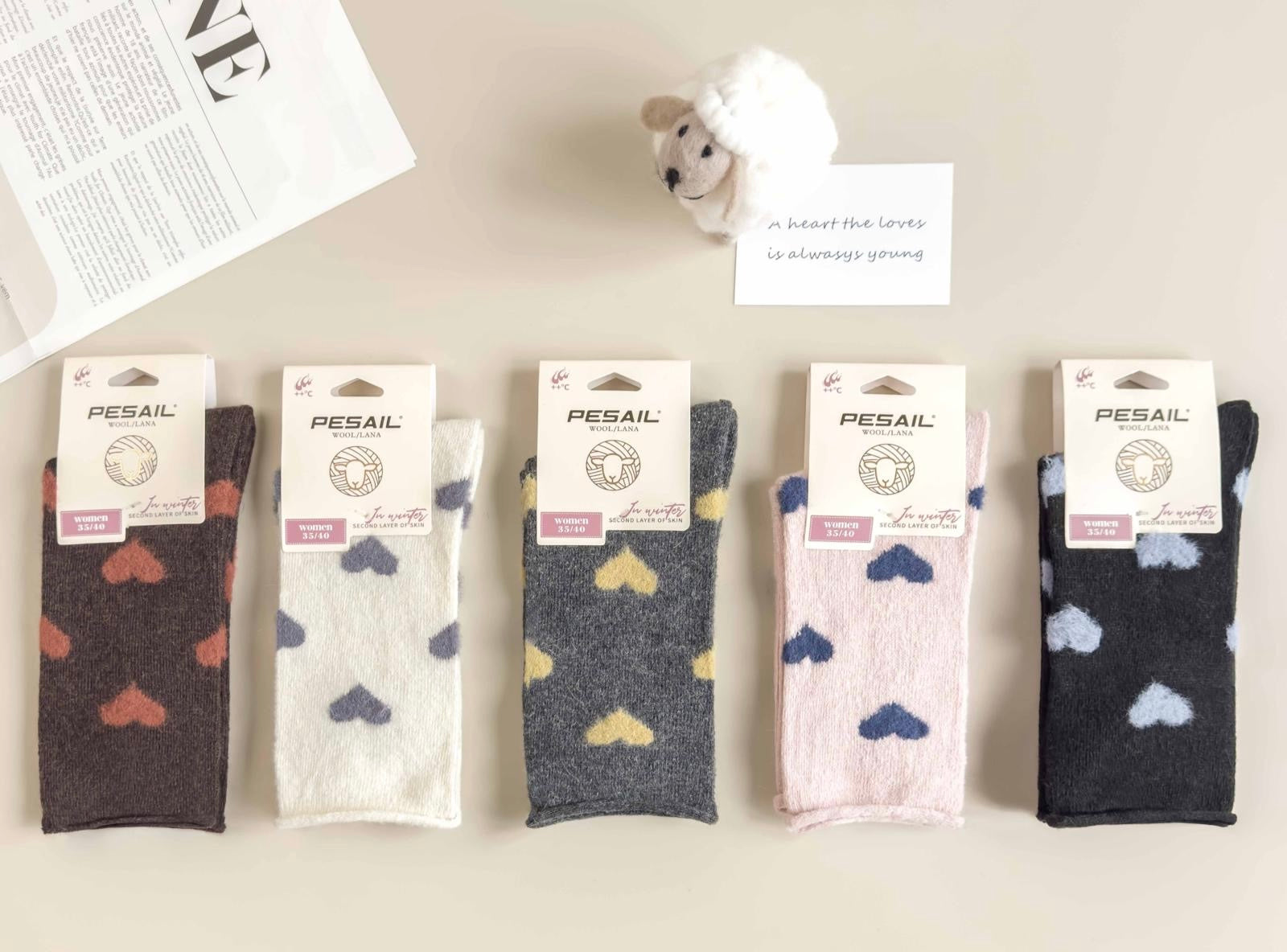 Socken, Cashmere Blend, Herzchen, 3/Pack