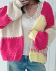 Strickjacke, Blockstreifen, Flauschi, 4 Farben