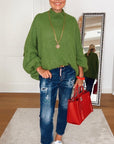 Pullover, flauschi, Stehkragen, Grasgrün