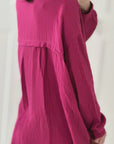 Musselin Bluse, long oversize, Fuchsie