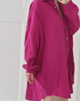 Musselin Bluse, long oversize, Fuchsie