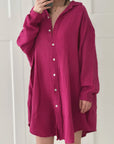 Musselin Bluse, long oversize, Fuchsie