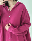 Musselin Bluse, long oversize, Fuchsie