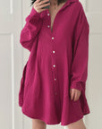 Musselin Bluse, long oversize, Fuchsie