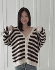 Bouclé Cardigan, Streifen, 2 Farben