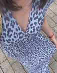 Musselin Kleid, Rückenausschnitt, ärmellos, Blau-Leo