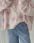 Strickjacke, Herzen, Cremeweiß