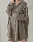 Musselin Bluse, long oversize, Taupe