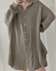 Musselin Bluse, long oversize, Taupe