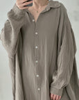 Musselin Bluse, long oversize, Taupe