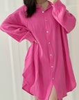 Musselin Bluse, long oversize, Sakura